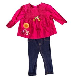 Gymboree 12/18M raspberry pink shirt embroidered details. Stretchy leggings 12M